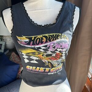 Hot Wheels Women’s Lace Trimmed Gray Cropped Tank Top Size Small